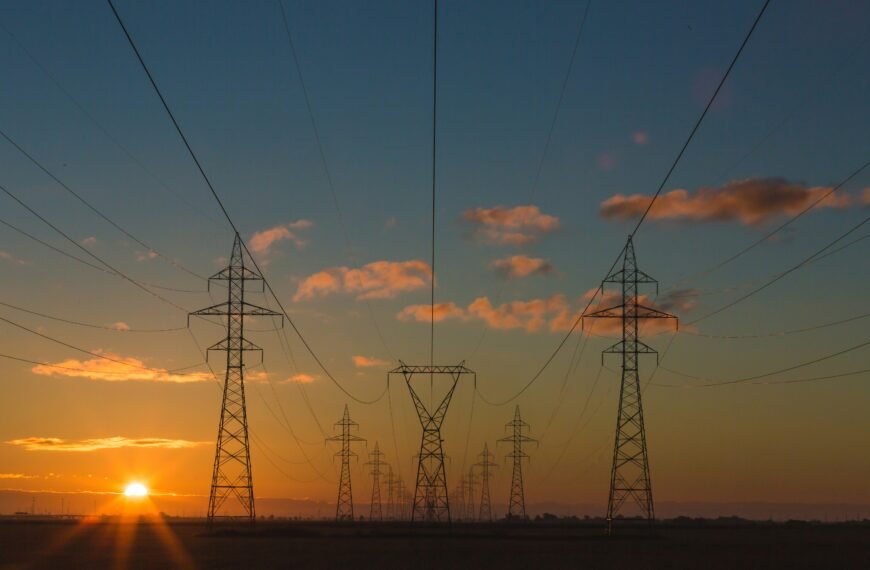 Transmission infrastructure across rural land illustrating property concerns tied to data center expansion.